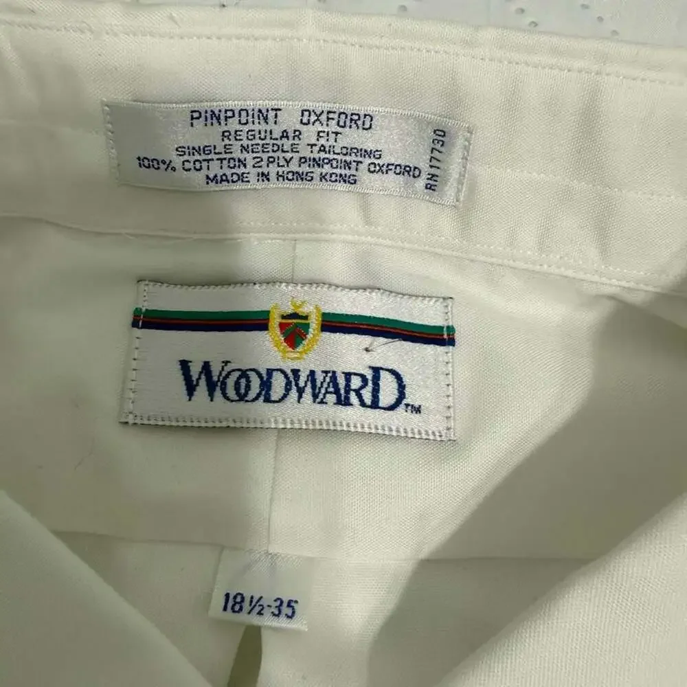 Woodward Pinpoint Oxford Regular Fit Dress Shirt White 18.5x35 NWT